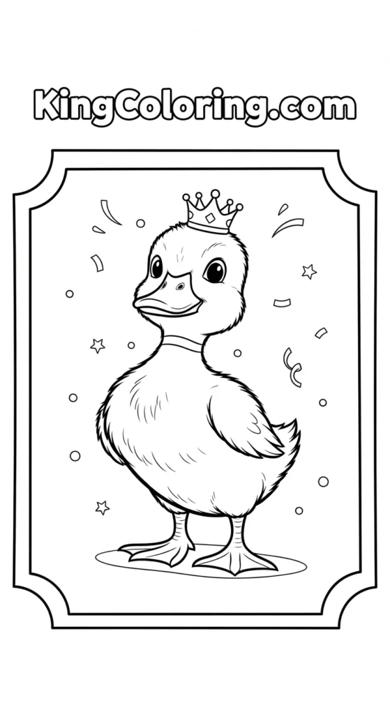 Duck and duckling coloring pages depicting a baby duckling