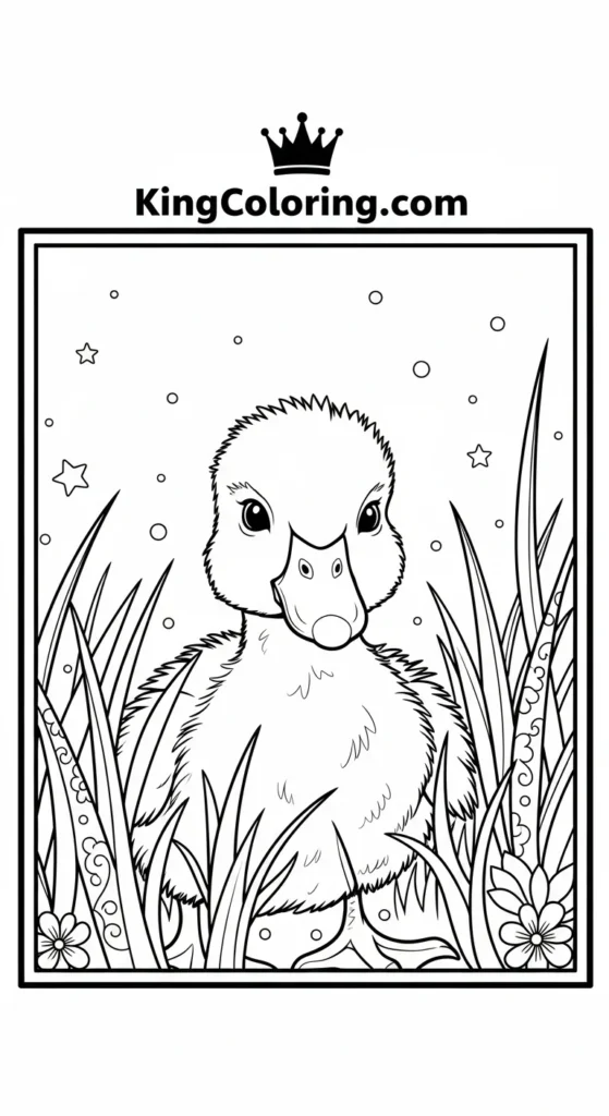 Duck and duckling coloring pages featuring a baby duckling peeking out