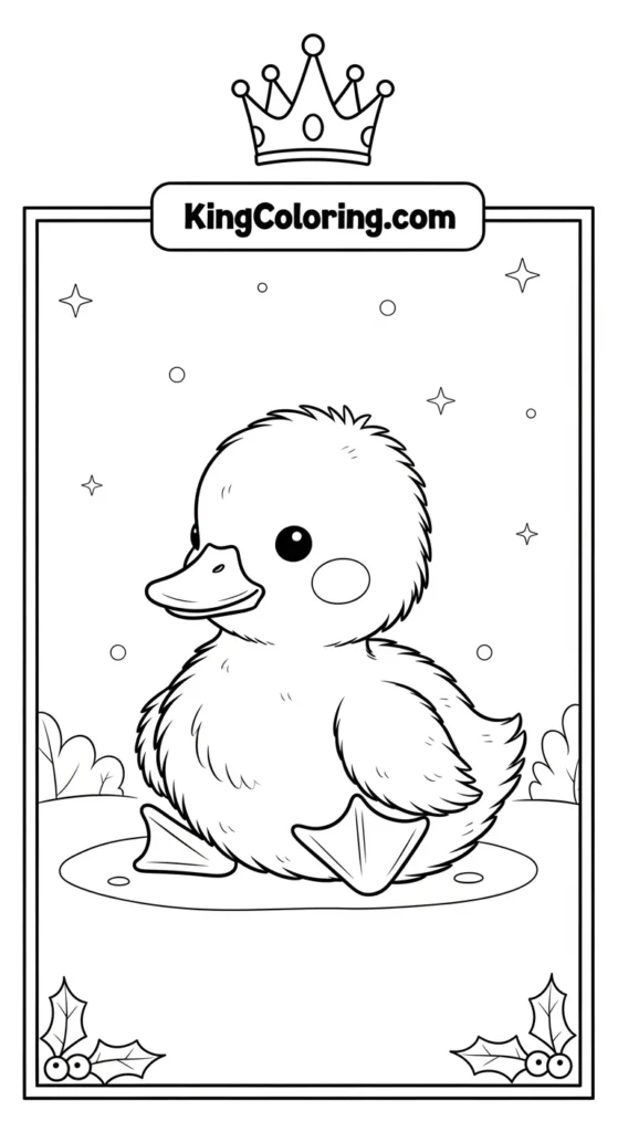 Duck and duckling coloring pages showing a tiny duckling
