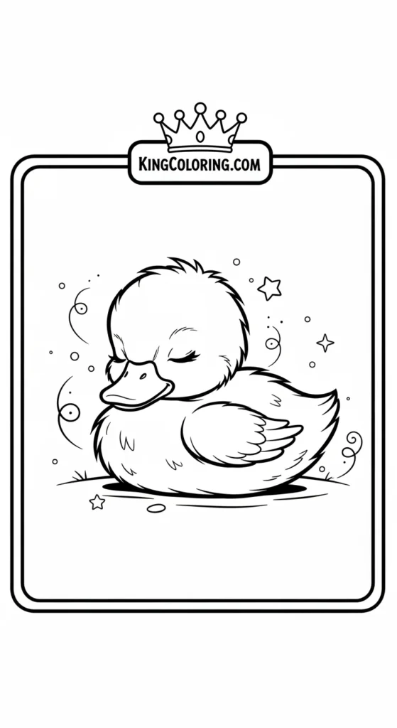 Duck and duckling coloring pages showing a tiny duckling curled up sleeping