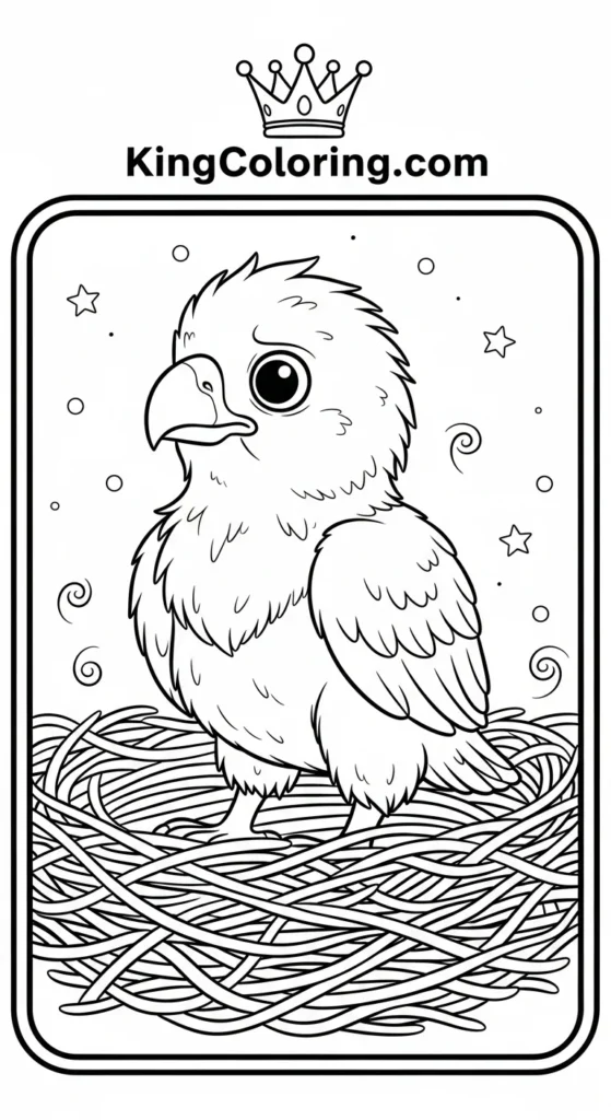 Eagle coloring pages depicting a baby eagle standing in a nest