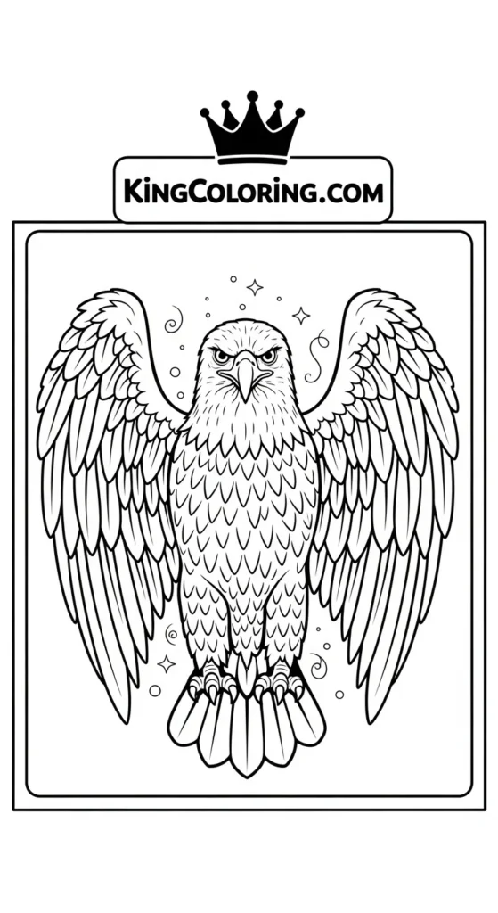 Eagle coloring pages depicting a calm eagle centered on the page