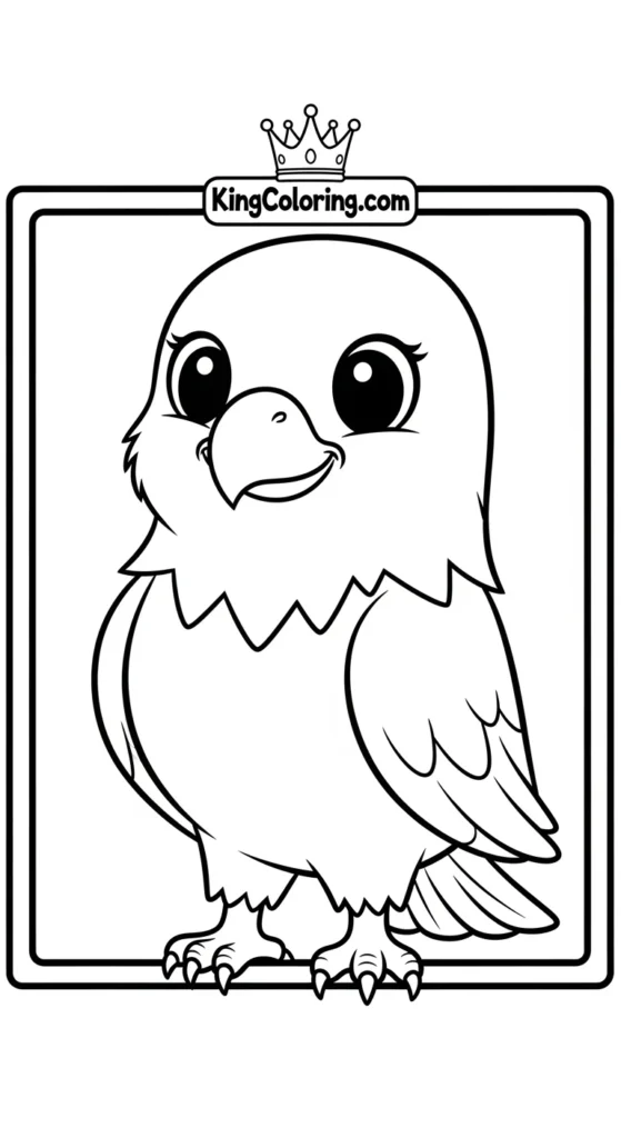 Eagle coloring pages illustrating a cute cartoon-style eagle with rounded features