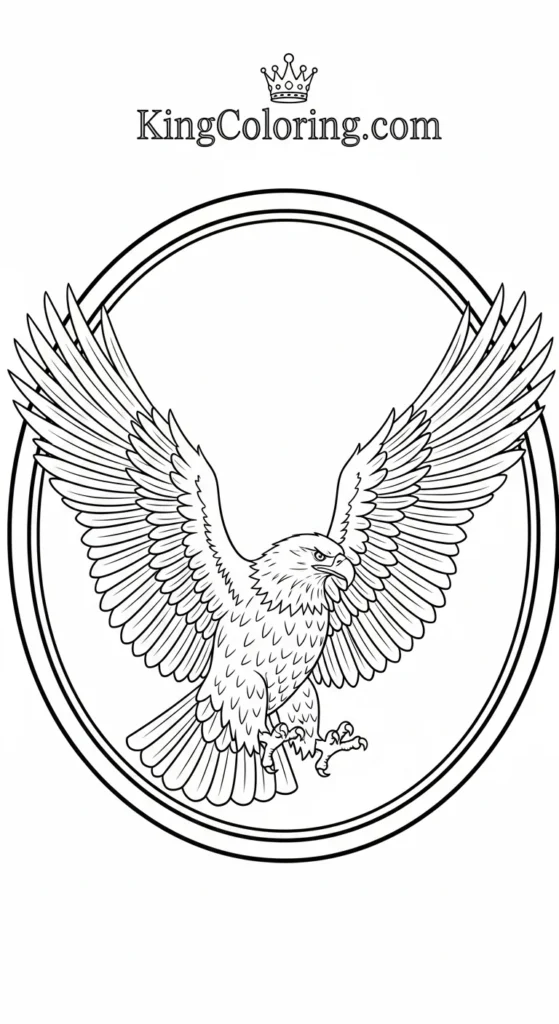 Eagle coloring pages illustrating an eagle inside an oval frame