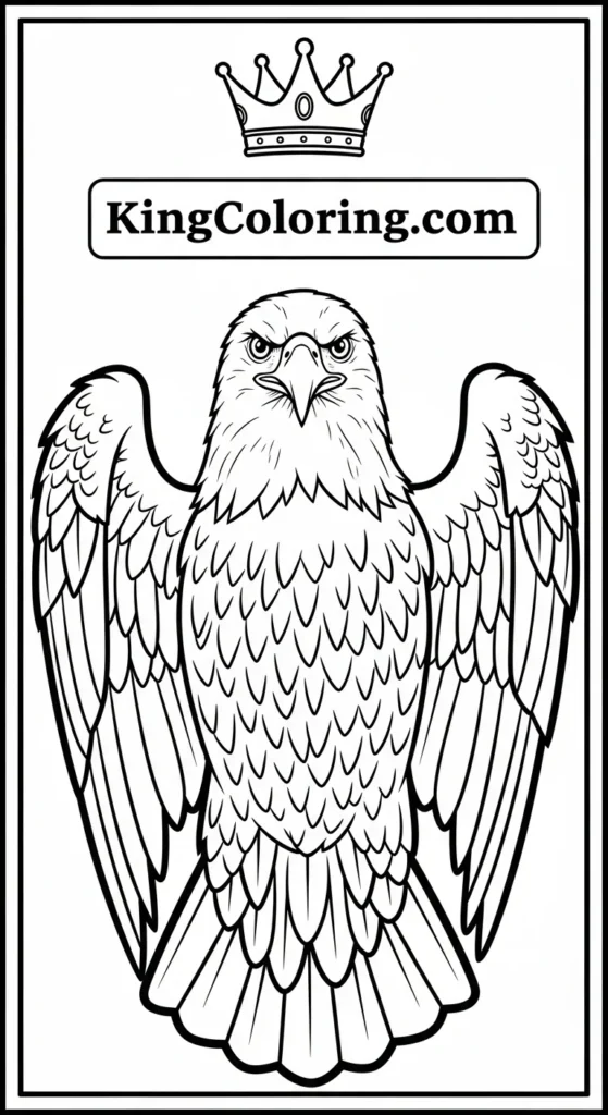 Eagle coloring pages showing an eagle front-facing with wings slightly open
