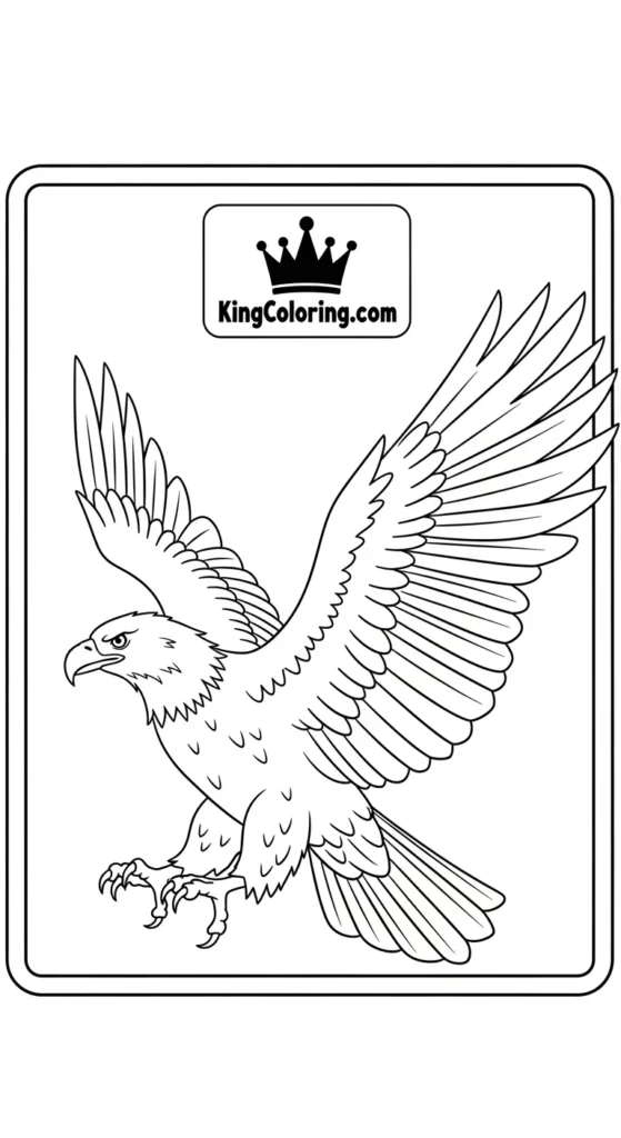 Eagle coloring pages showing an eagle with wings lifted slightly