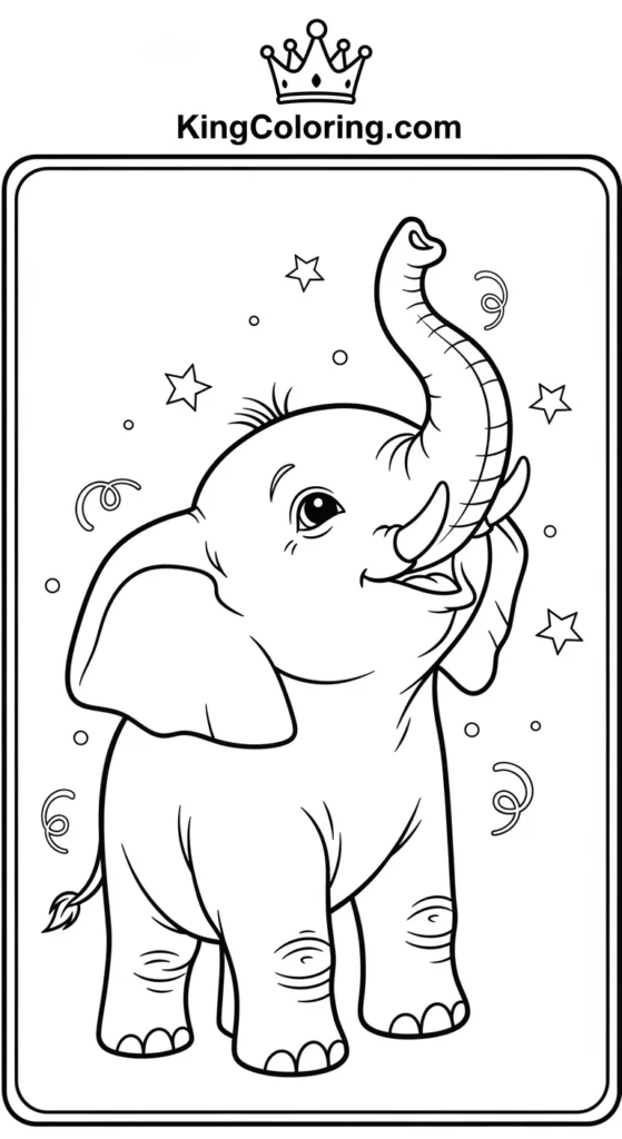 Elephant coloring pages featuring a baby elephant lifting its trunk