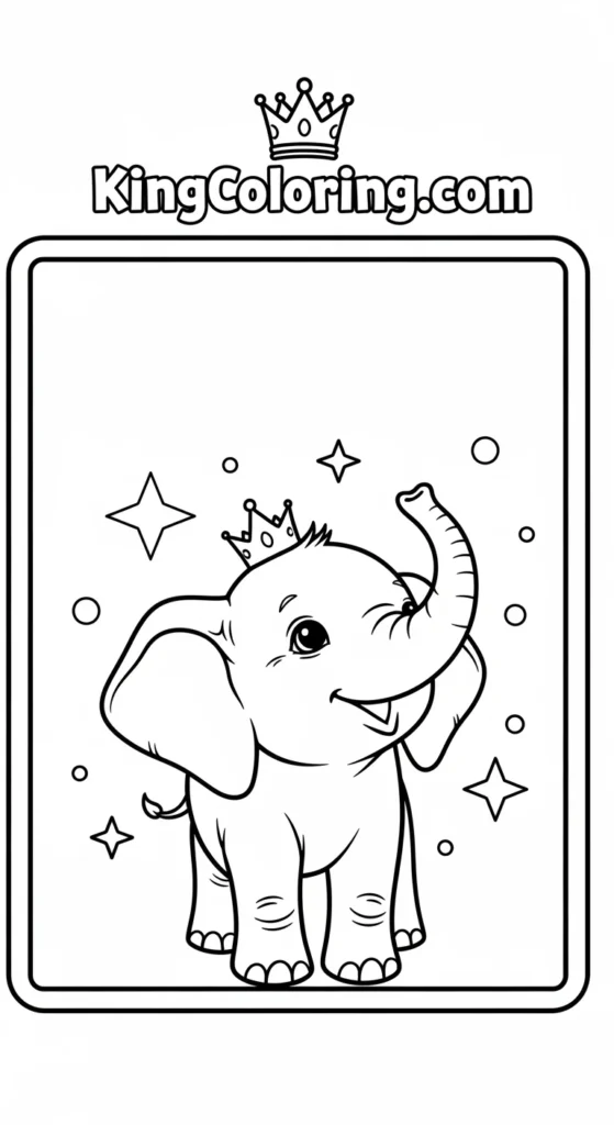 Elephant coloring pages featuring a small elephant looking upward