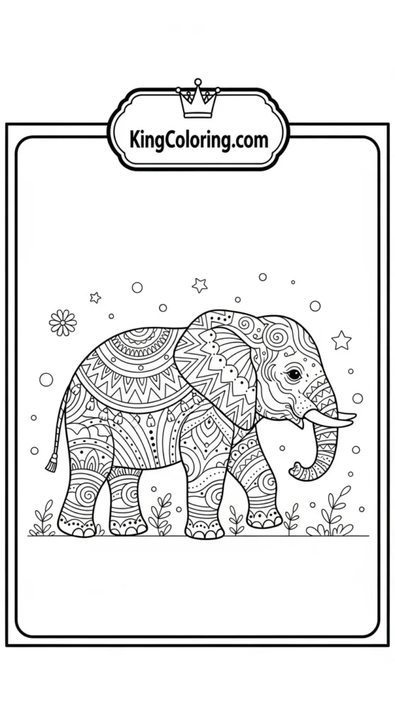 Elephant coloring pages showing a small elephant walking slowly