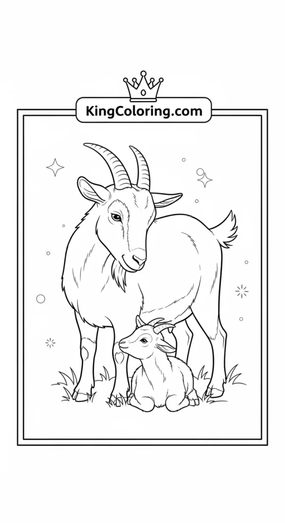 Farm animal coloring pages illustrating a goat parent