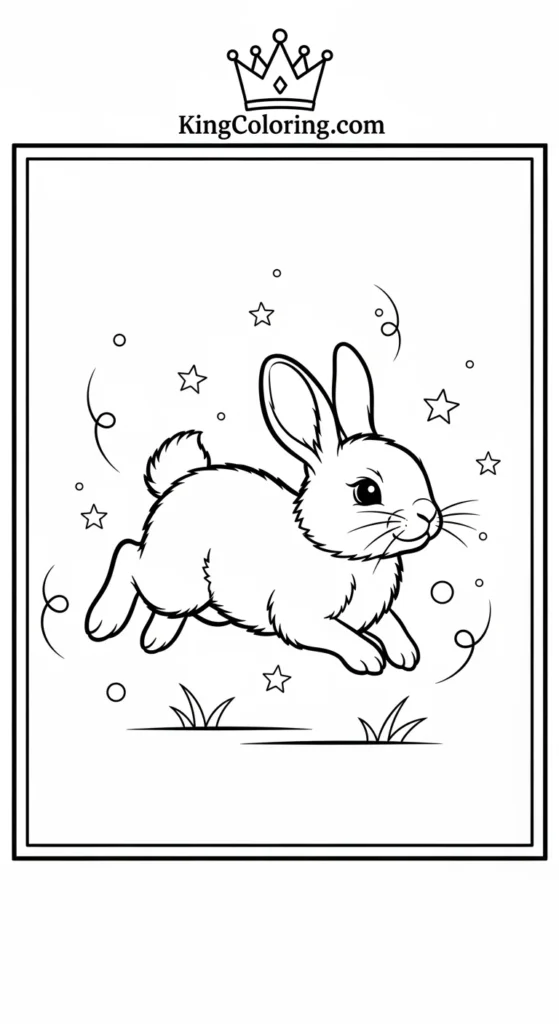 Farm animal coloring pages showing a tiny rabbit hopping forward