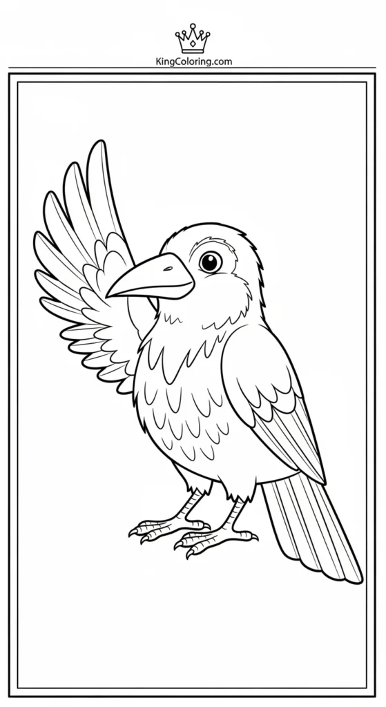 Friendly Crow Waving Wing Coloring Sheet