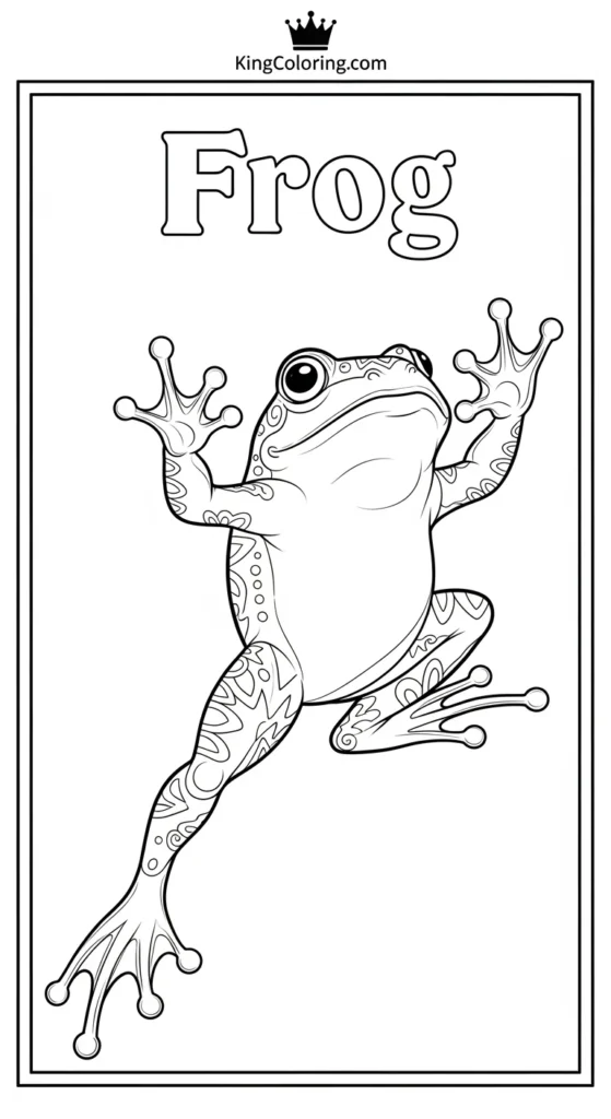 Frog coloring pages depicting a frog stretching its legs