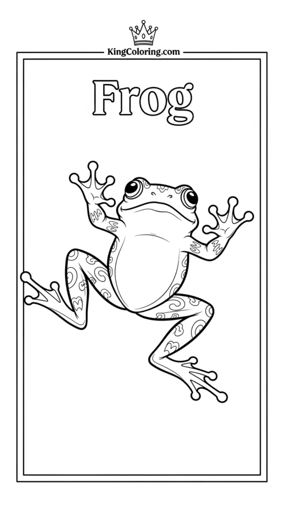 Frog coloring pages depicting a frog with legs spread, ready to jump