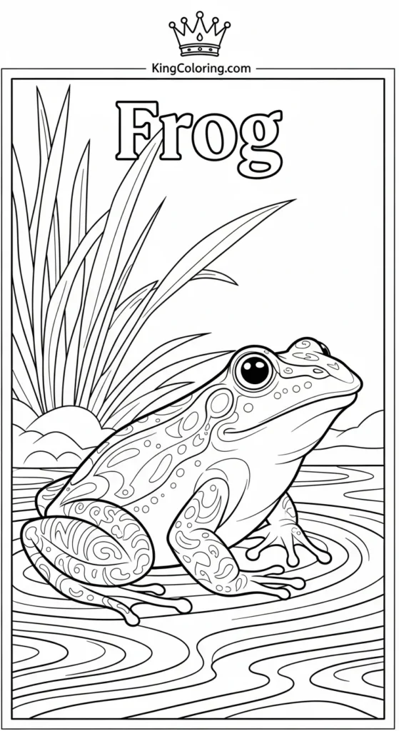 Frog coloring pages featuring a frog next to rippling water