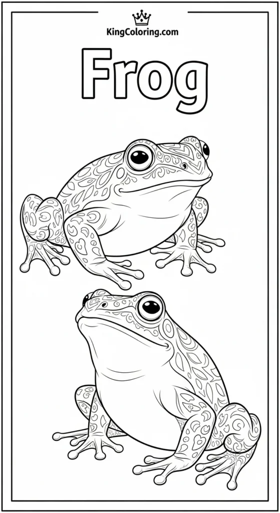 Frog coloring pages showing a frog at different angles