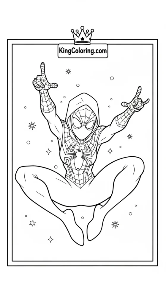 Ghost Spider coloring pages showing Ghost Spider mid-air jump