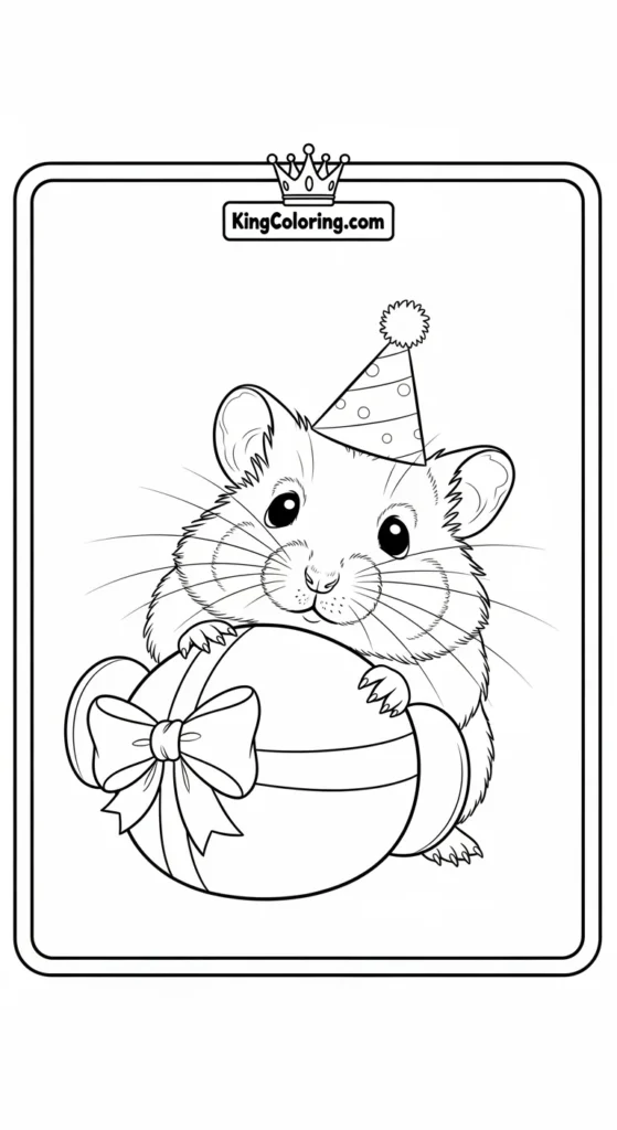 Hamster coloring pages illustrating a baby hamster hiding partially behind a toys