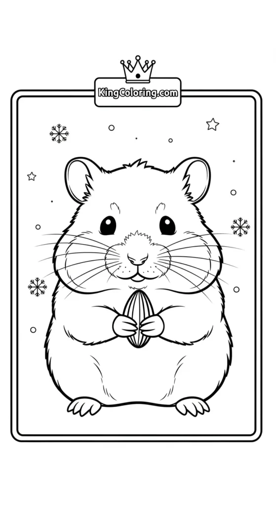 Hamster coloring pages showing a tiny hamster holding a seed
