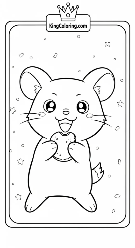Hamtaro coloring pages featuring Hamtaro holding food with both paws