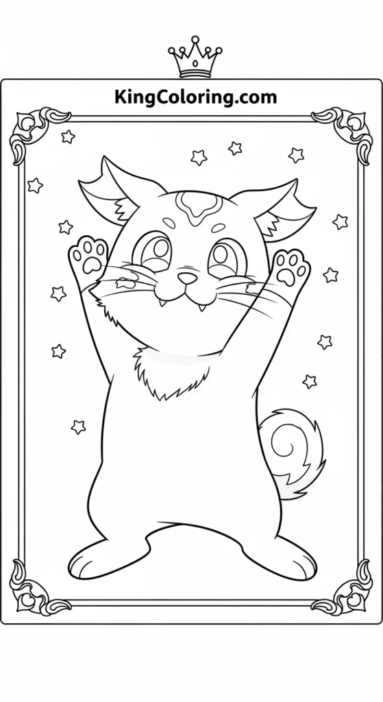 Hamtaro coloring pages featuring Hamtaro stretching upward with paws raised