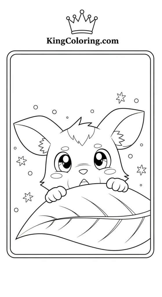 Hamtaro coloring pages illustrating Hamtaro peeking from behind a leaf