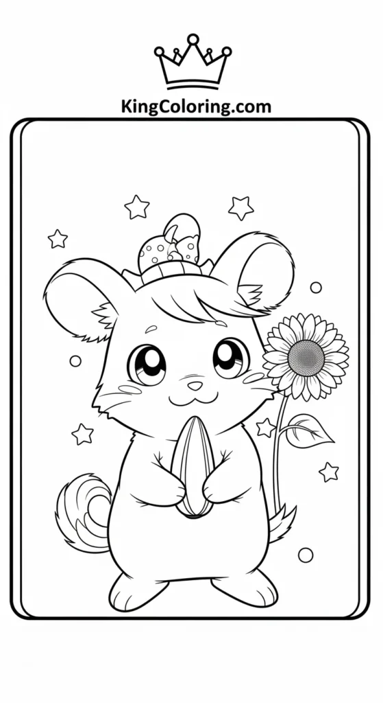 Hamtaro coloring pages showing Hamtaro holding a sunflower seed