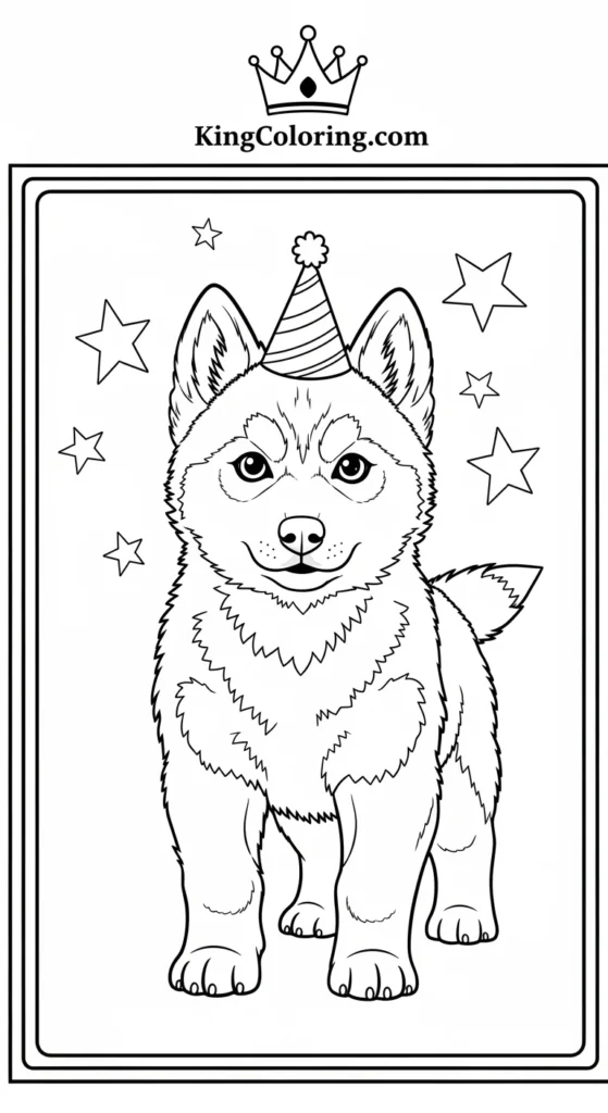 Husky coloring pages depicting a baby husky standing proudly