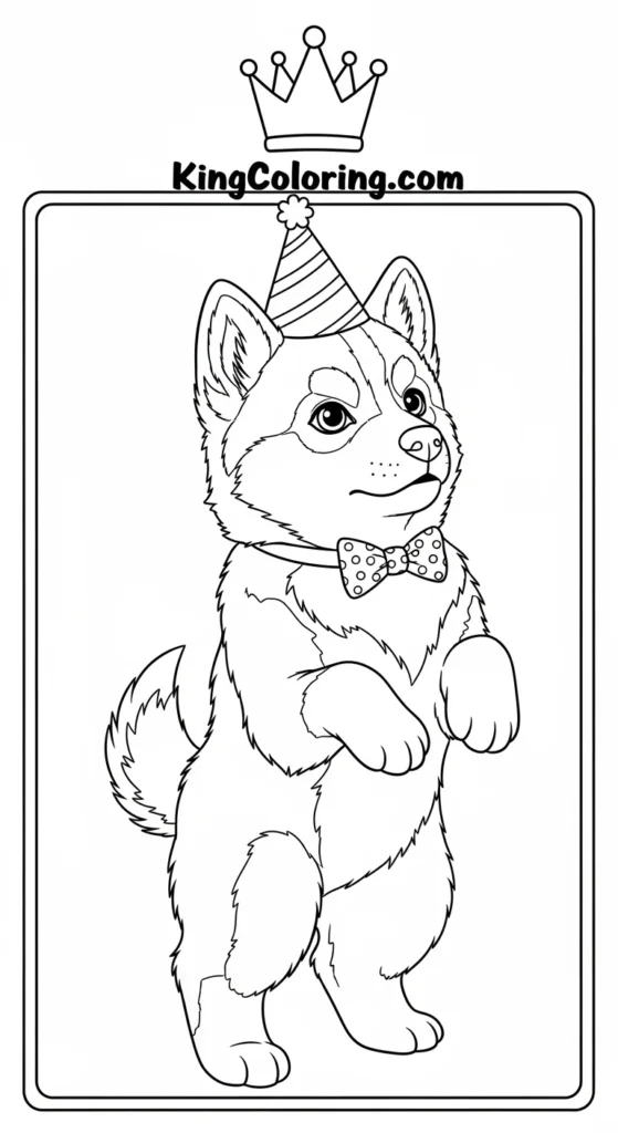 Husky coloring pages featuring a baby husky standing on hind legs