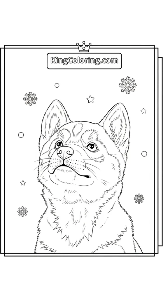 Husky coloring pages featuring a small husky looking upward with ears perked