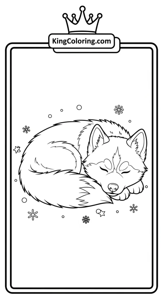 Husky coloring pages showing a small husky curled up sleeping