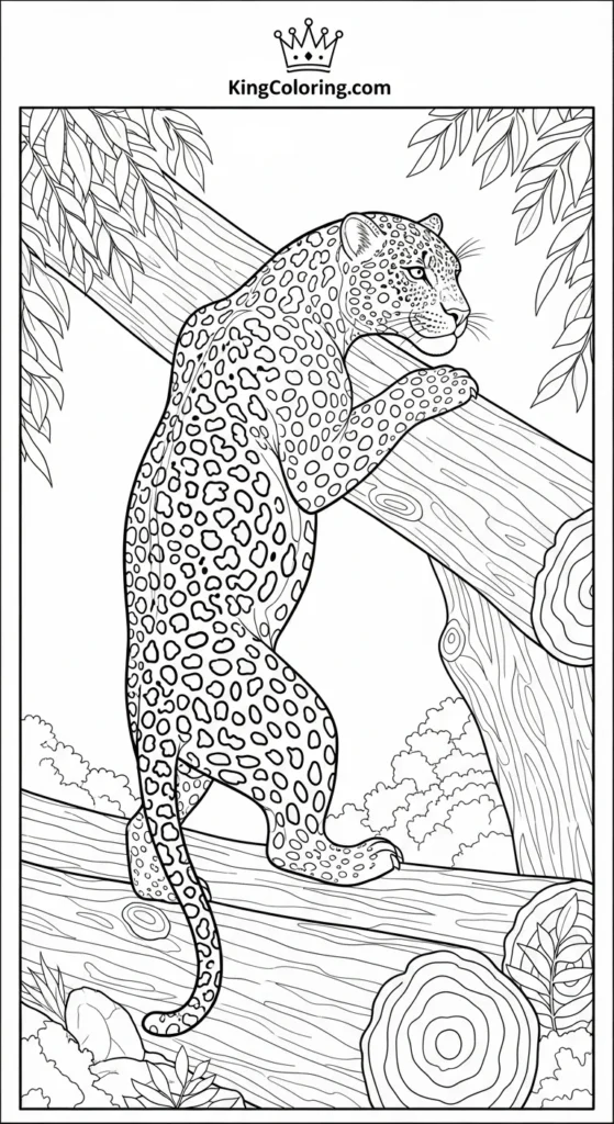 Jaguar Climbing Over Fallen Logs Coloring Page