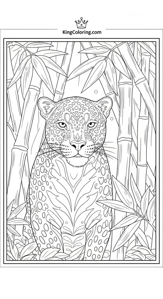 Jaguar Moving Through Bamboo Thicket Coloring Page