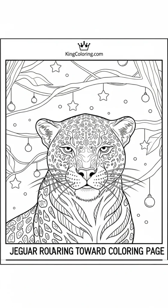 Jaguar Roaring Toward Moonlight Coloring Page