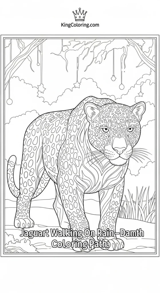 Jaguar Walking On Rain-Damp Path Coloring Page