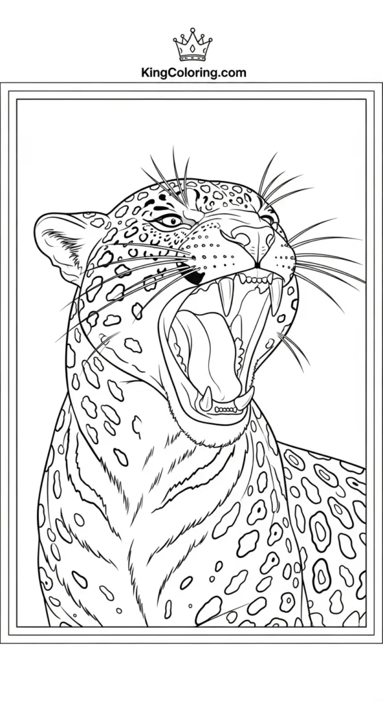 Jaguar Yawning With Big Fangs Coloring Page