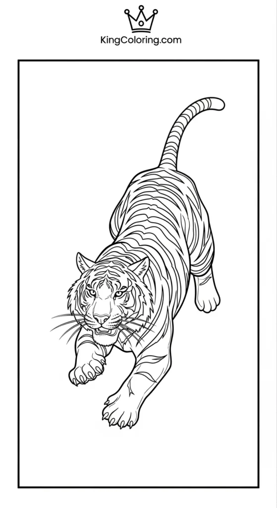 Jumping Tiger Mid-Air Coloring Page