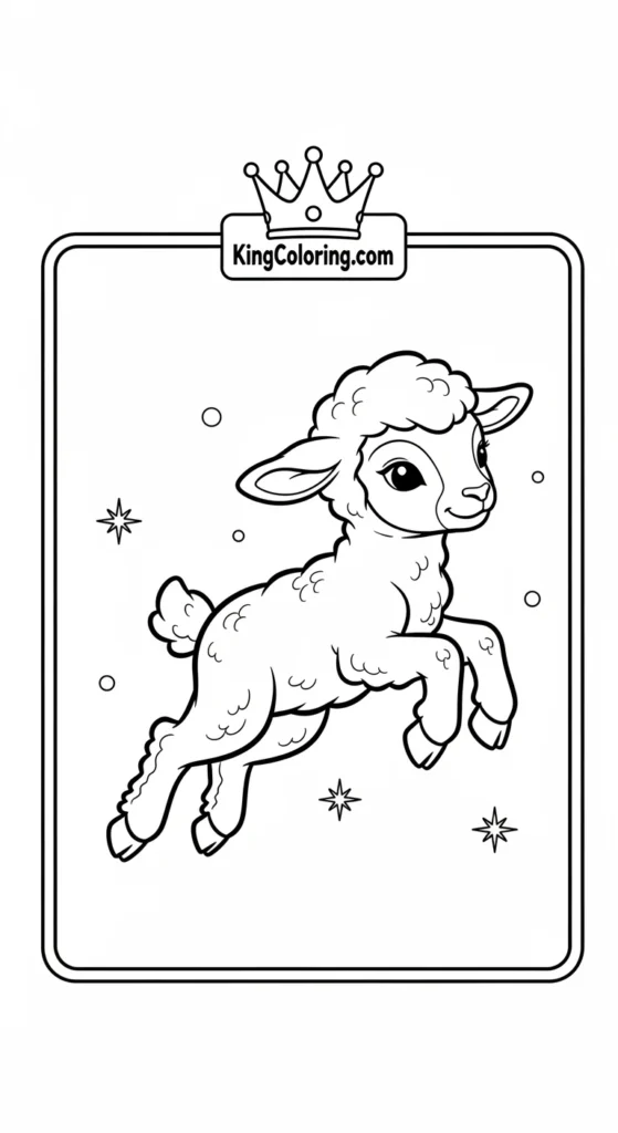Lamb coloring page featuring a baby lamb jumping lightly