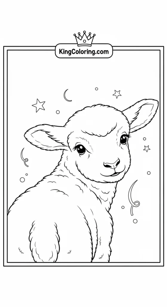 Lamb coloring page featuring a small lamb looking over its shoulder