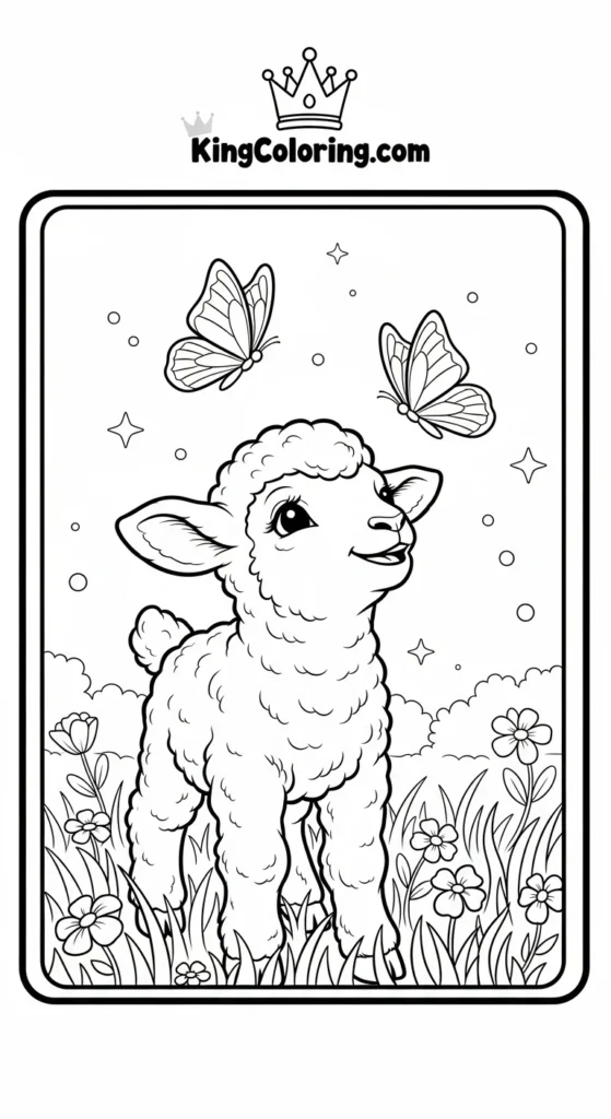 Lamb coloring page illustrating a baby lamb