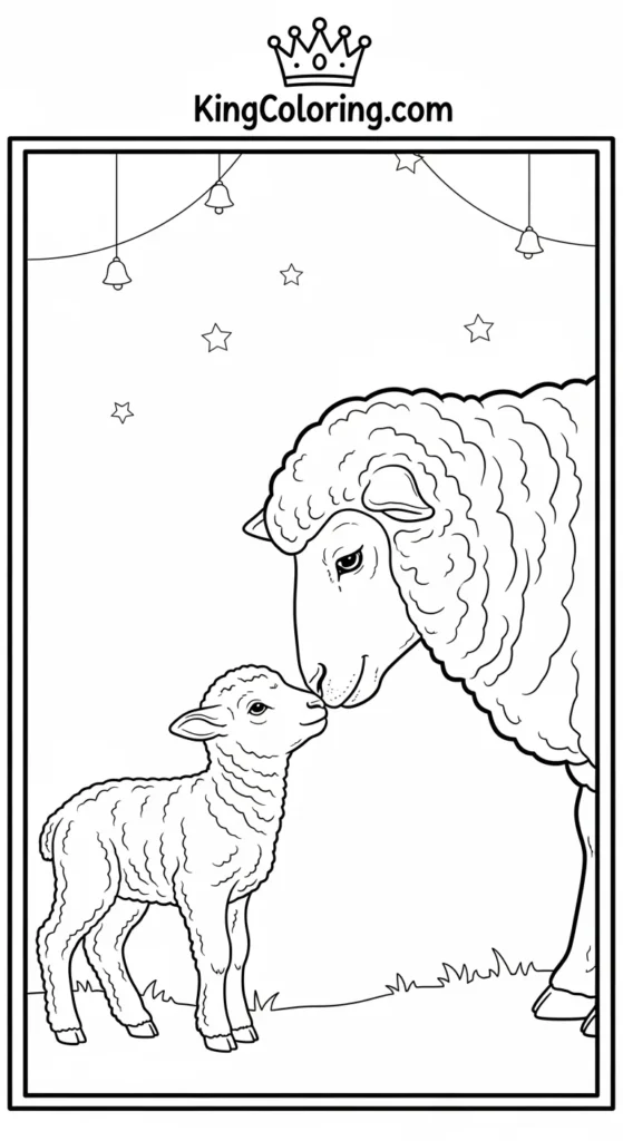 Lamb coloring page illustrating a parent sheep