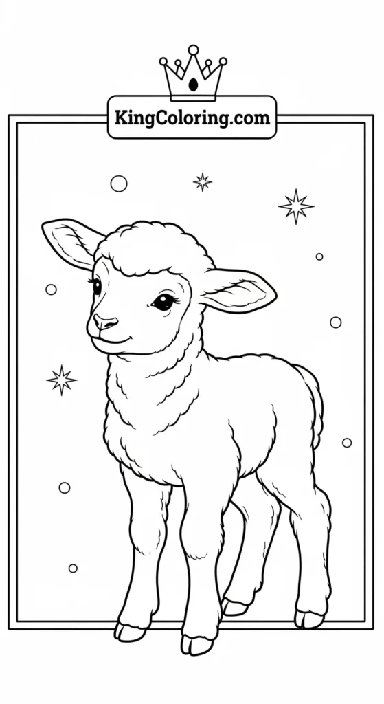 Lamb coloring page showing a tiny lamb standing on all fours