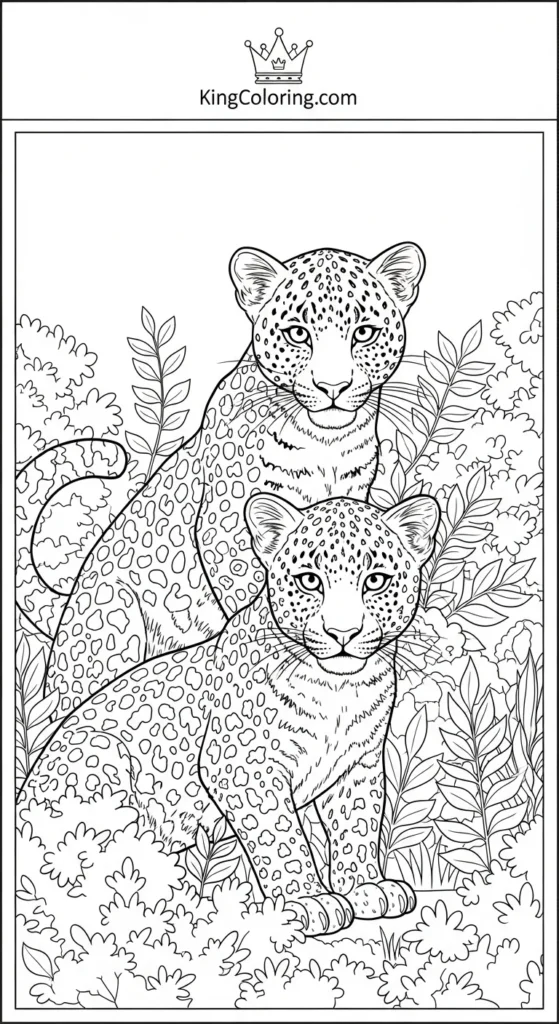 Leopard Cubs Playing Among Bushes