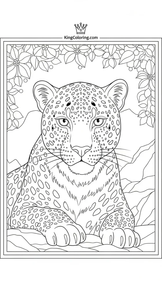Leopard Hiding Behind Rocks Coloring Page