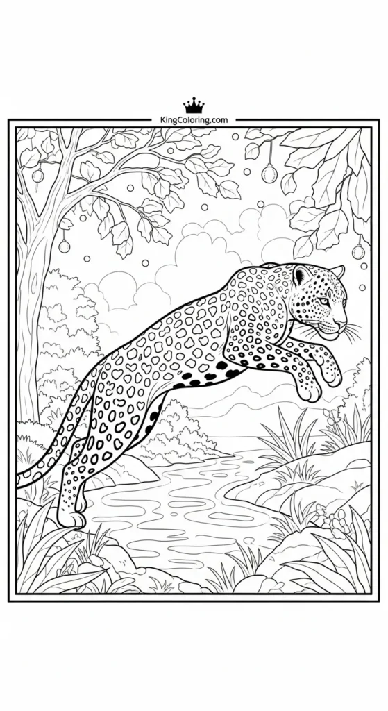 Leopard Leaping Across Small Creek