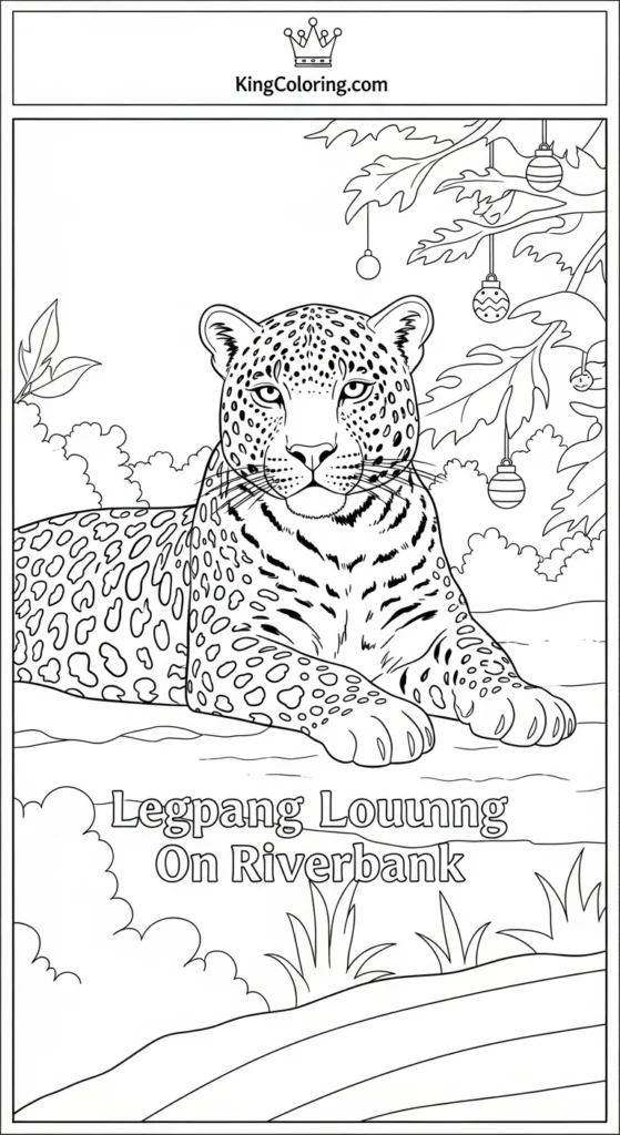 Leopard Lounging On Riverbank Coloring Page