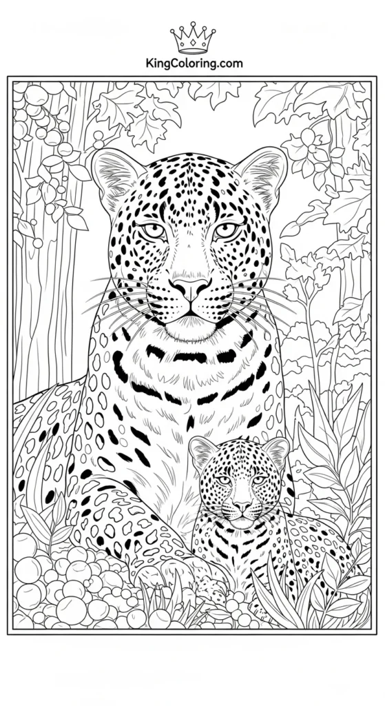 Leopard Mother With Cubs In Forest