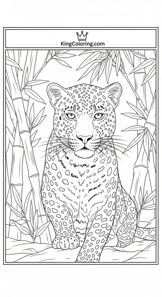Leopard Moving Through Bamboo Thicket Coloring Page