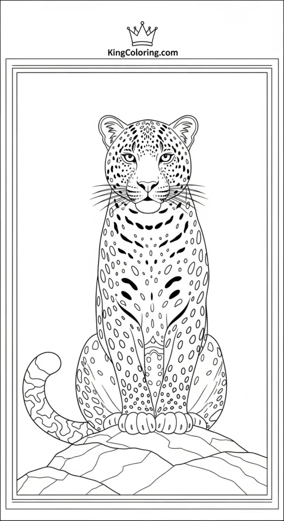 Leopard Sitting Alert On Rock Coloring Sheet