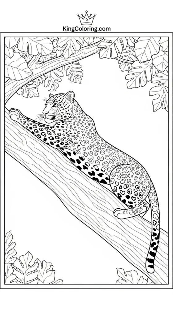 Leopard Stretching On Tree Limb Coloring Page